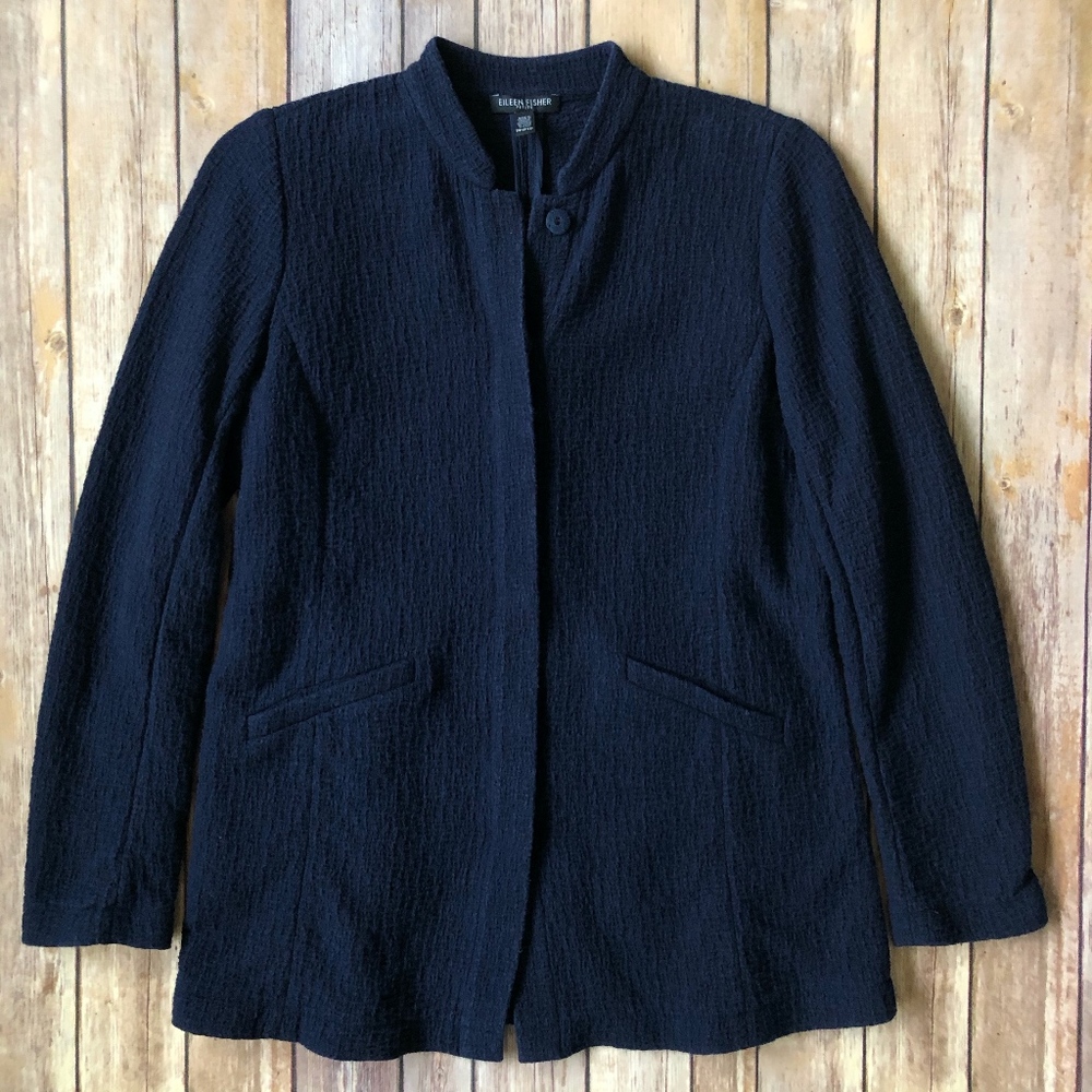 Eileen Fisher Petite Mandarin Collar Textured Jack